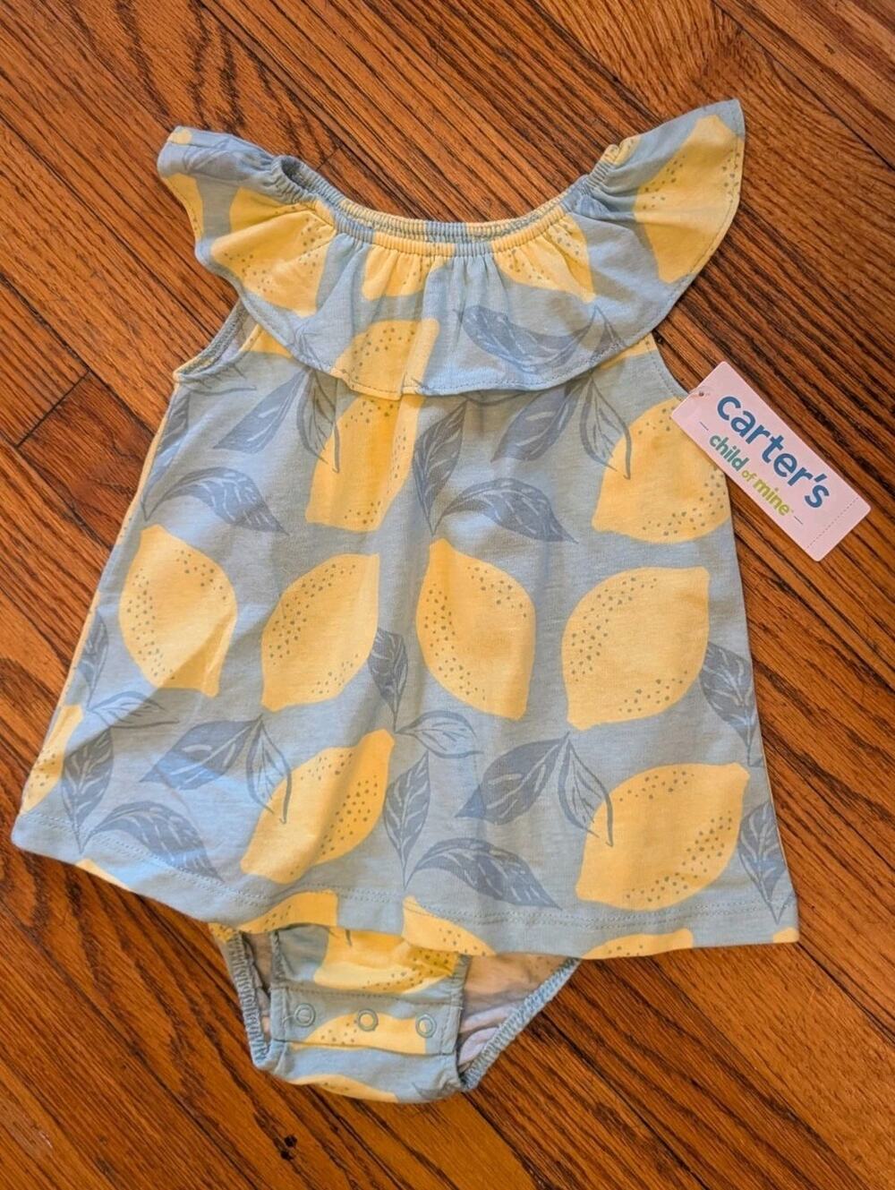 NWT Carter's Outfit Infant Girls 12M Lemons Sage Green